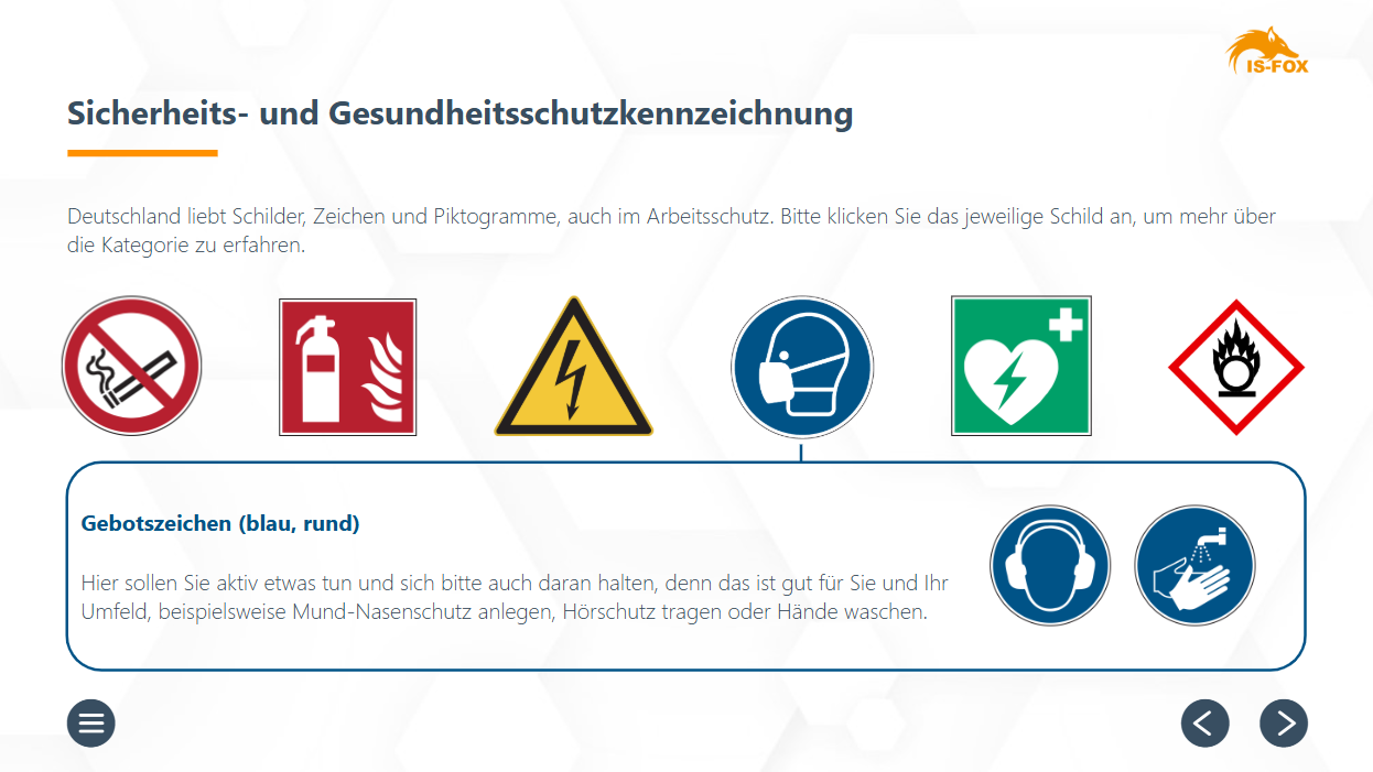 Screenshot aus einer IS-FOX Arbeitssicherheits-Unterweisung