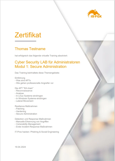 Cyber Security Schulung LAB Administratoren Zertifikat Deutsch