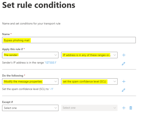 Set rule conditions Exchange Online