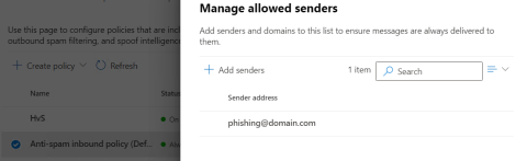 Anti-spam inbound policy whitelisting