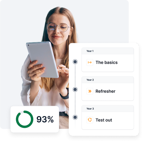 Online training occupational safety for employees graphic woman with tablet