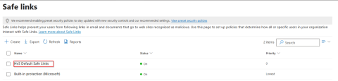 Screenshot microsoft security portal safe links