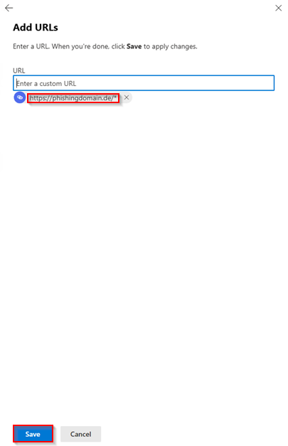 Screenshot Safe Links Policy, add URLs