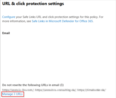 Screenshot Safe Links Policy, manage URLs